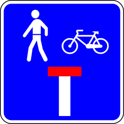 Dead end street with a passage for pedestrians and cyclists