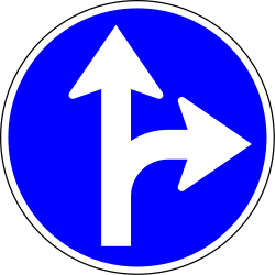 Driving straight ahead or turning right mandatory