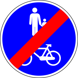 End of the shared path for pedestrians and cyclists