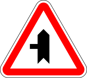 Crossroad ahead with side road to left