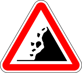 Falling rocks in road - area warning